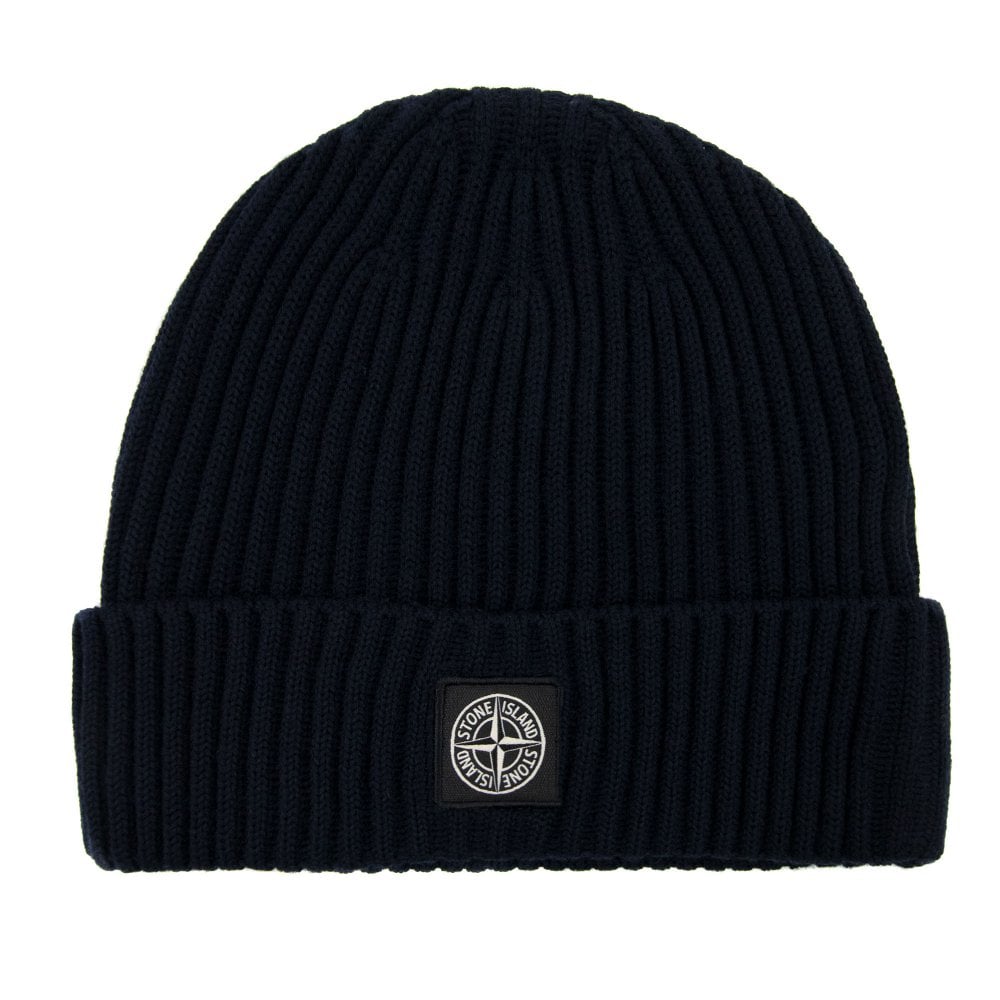 Stone Island Junior N07a5 Logo Knitted Hat Navy V0020 | ONU